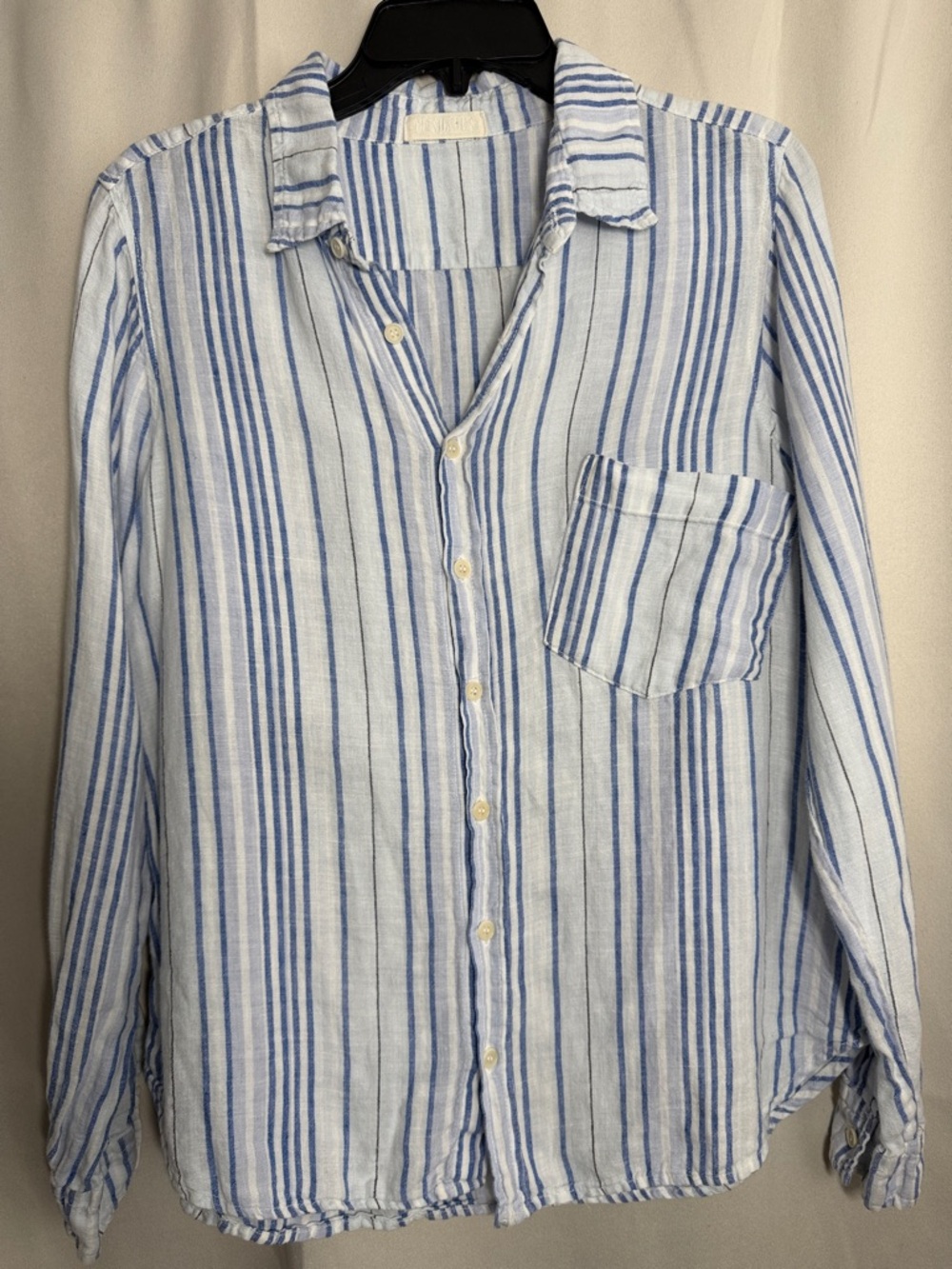 CP SHADES Blue White Stripe 100% Linen Button Down Shirt Small